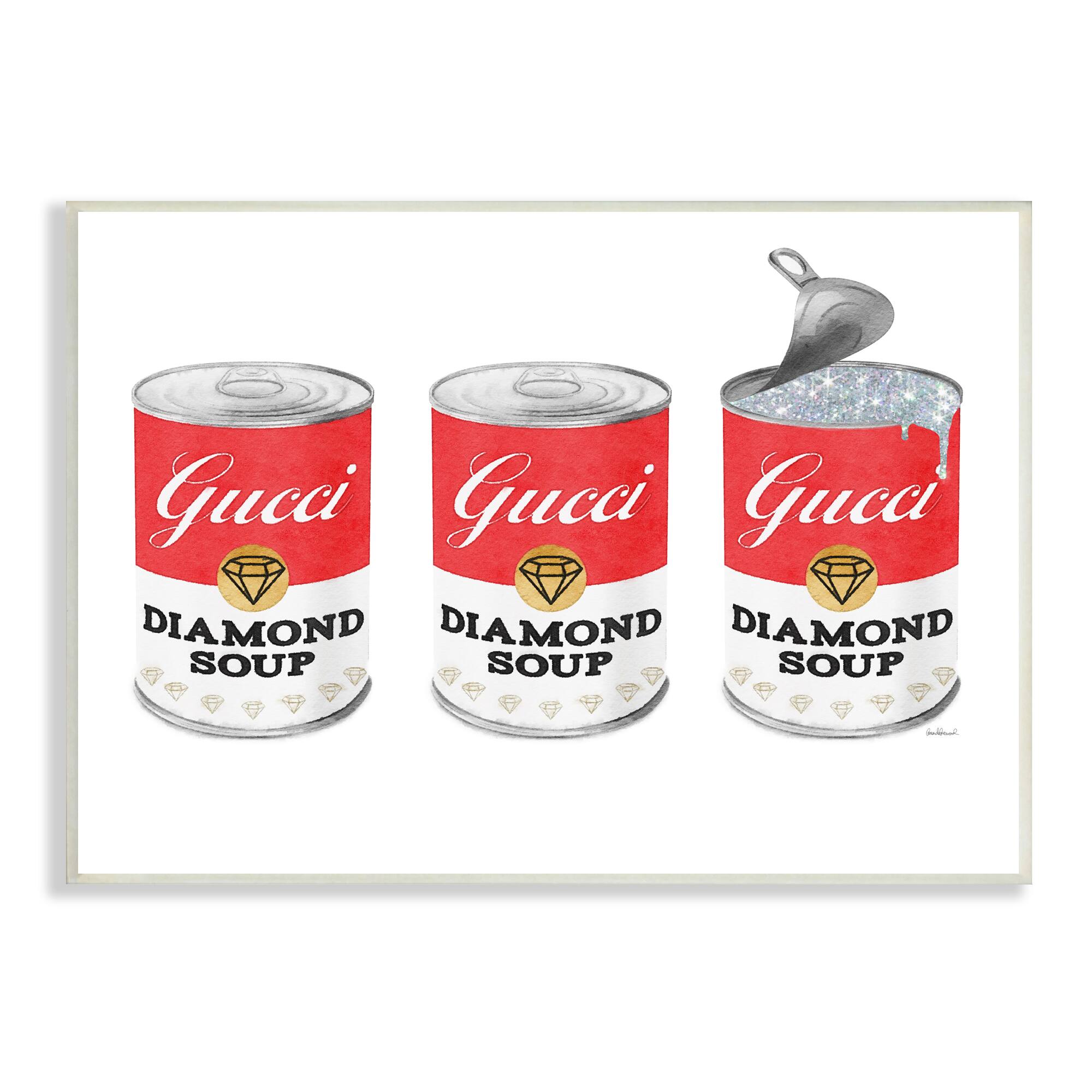 Stupell Industries Condensed Soup Trio Glam Fashion Traditional Red Pop Wall Plaque